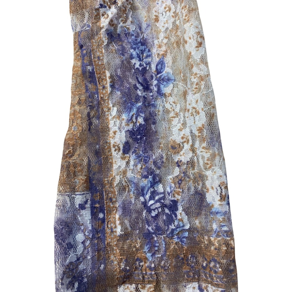 Madden Girl Blue Floral Lace Sheer V-Neck Tie Front Handkerchief Hem Top L NWT - Picture 9 of 11